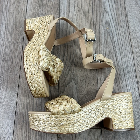 Nwot New Marc Fisher Steel Sandal BOHO Jute and Raffia Block Heel Platform - Picture 7 of 13